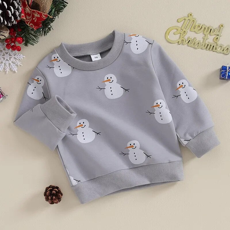 Toddler Snowman Sweatshirt - Winter Snowman Print - Gathering Littles