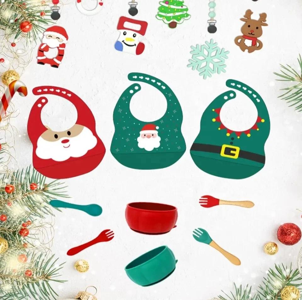 Silicone Baby Christmas Bibs With Pocket - Gathering Littles