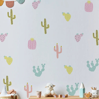 Cartoon Colorful Cactus Nursery Wall Stickers Simple Peel Stick Vinyl Children&