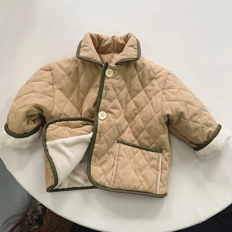 0-6Yrs Children Winter Kids Length Quilted Coats Woolen Collar Parkas Boys Girls Single Breasting Solid Thicken Warm Outerwear - Gathering Littles