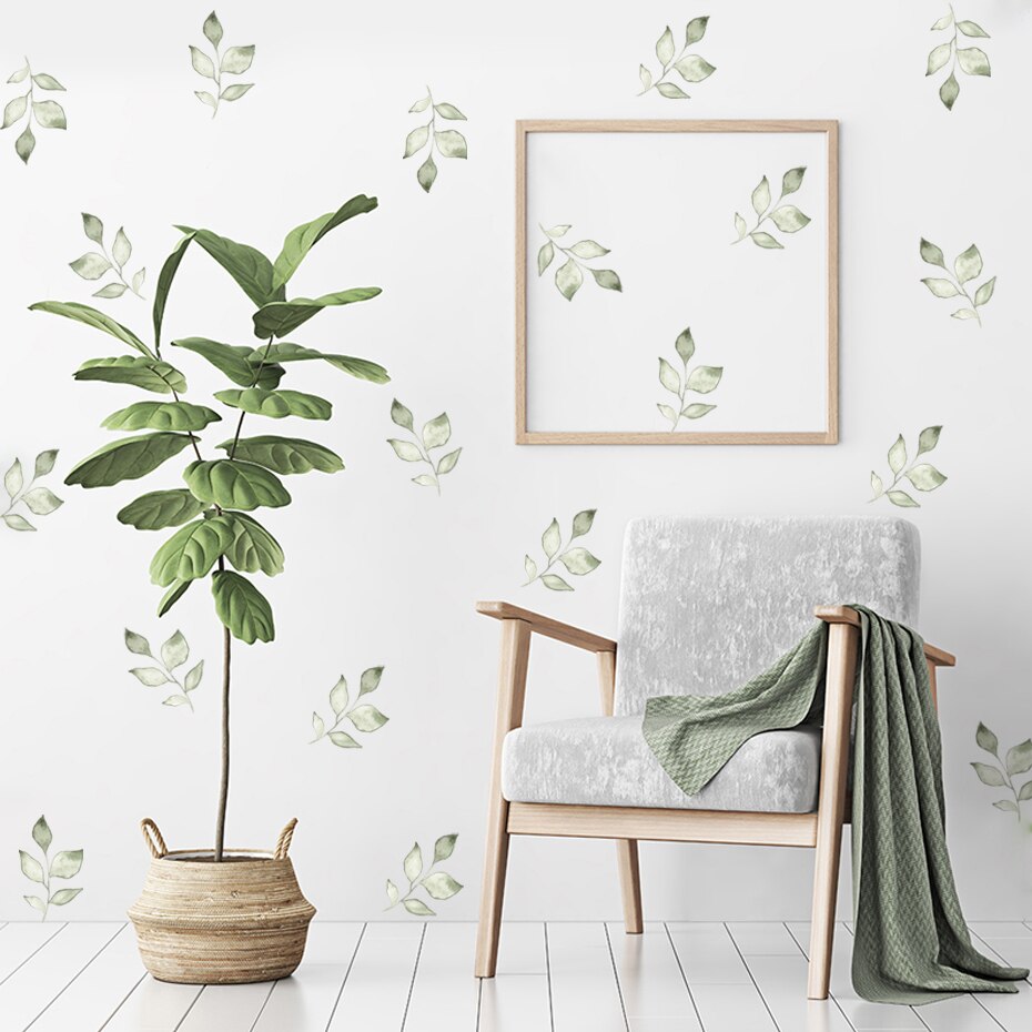 Boho Green Leaves Watercolor Wall Stickers Nursery Art Kids Room Removable Wall Decals Modern Children Interior Home Decoration - Gathering Littles