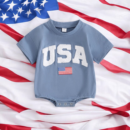 USA Fuzzy Letter Patriotic Baby Romper