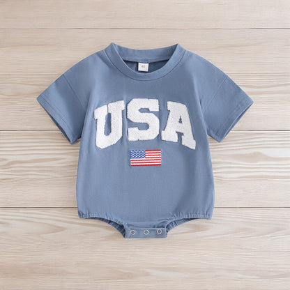 USA Fuzzy Letter Patriotic Baby Romper