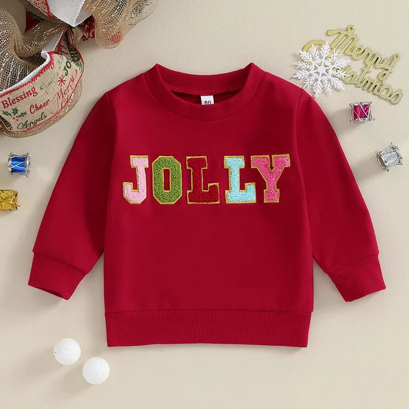 Toddler Baby Girl Jolly Christmas Sweatshirt with Patch - Gathering Littles