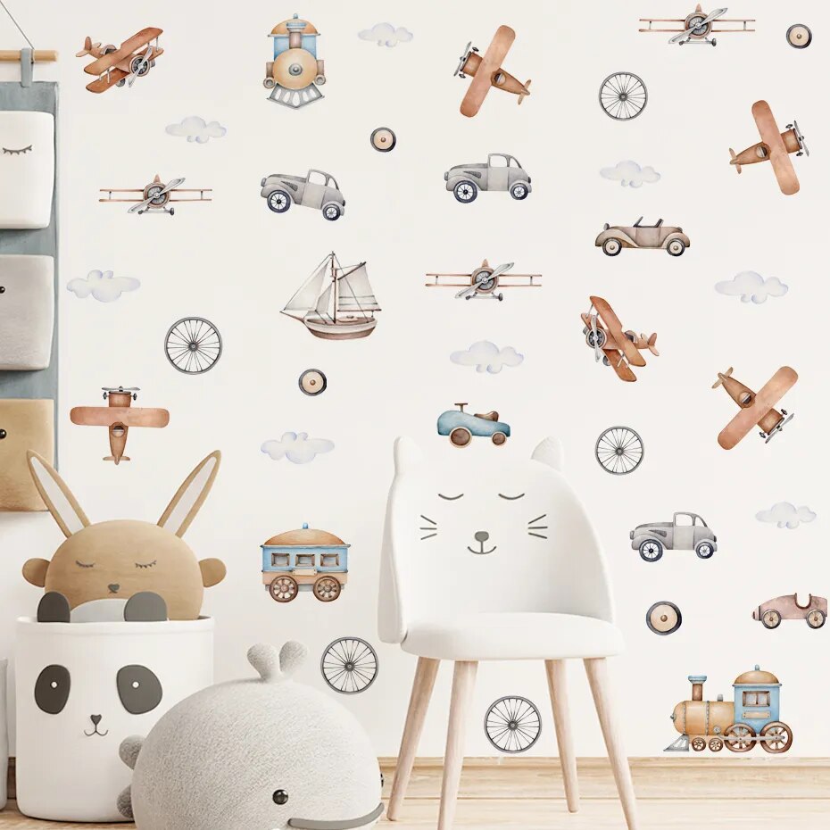 Retro Airplane and Train Wall Decals for Kids Room - Gathering Littles