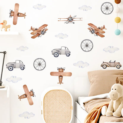 Retro Airplane and Train Wall Decals for Kids Room - Gathering Littles