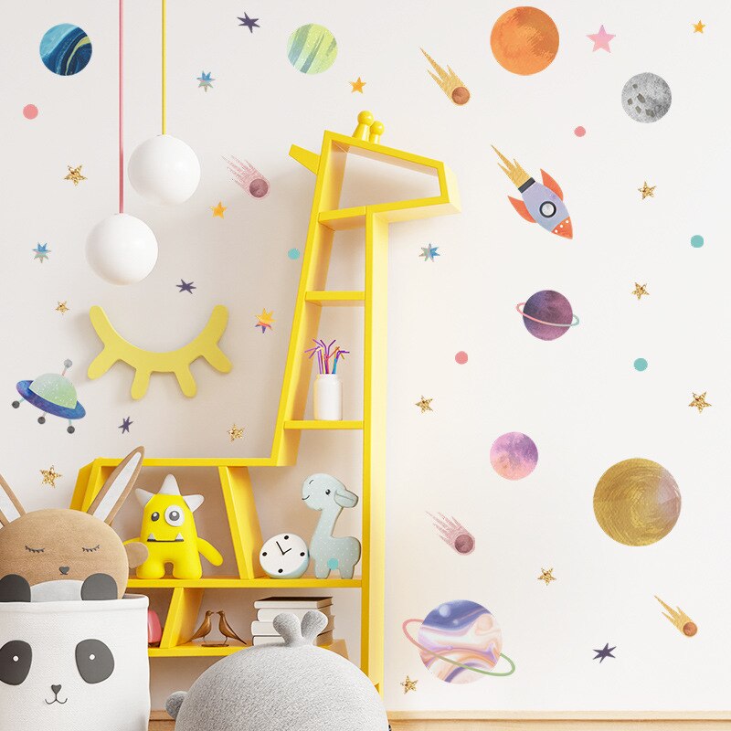 Cartoon Universe Planet Self-adhesive Wall Stickers Home PVC Removable Decals for Nursery Kids Bedroom Kindergarten DIY Posters - Gathering Littles