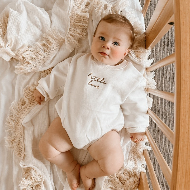 Baby Romper, Baby Crewneck Sweatshirt Romper with Embroidery - Gathering Littles