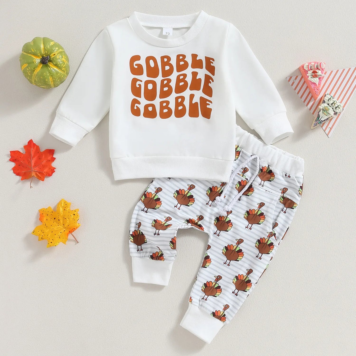 EWODOS Toddler Baby Boys Girls Fall Outfits Letter Print Long Sleeve Sweatshirts Turkey Print Long Pants 2Pcs Thanksgiving Set - Gathering Littles