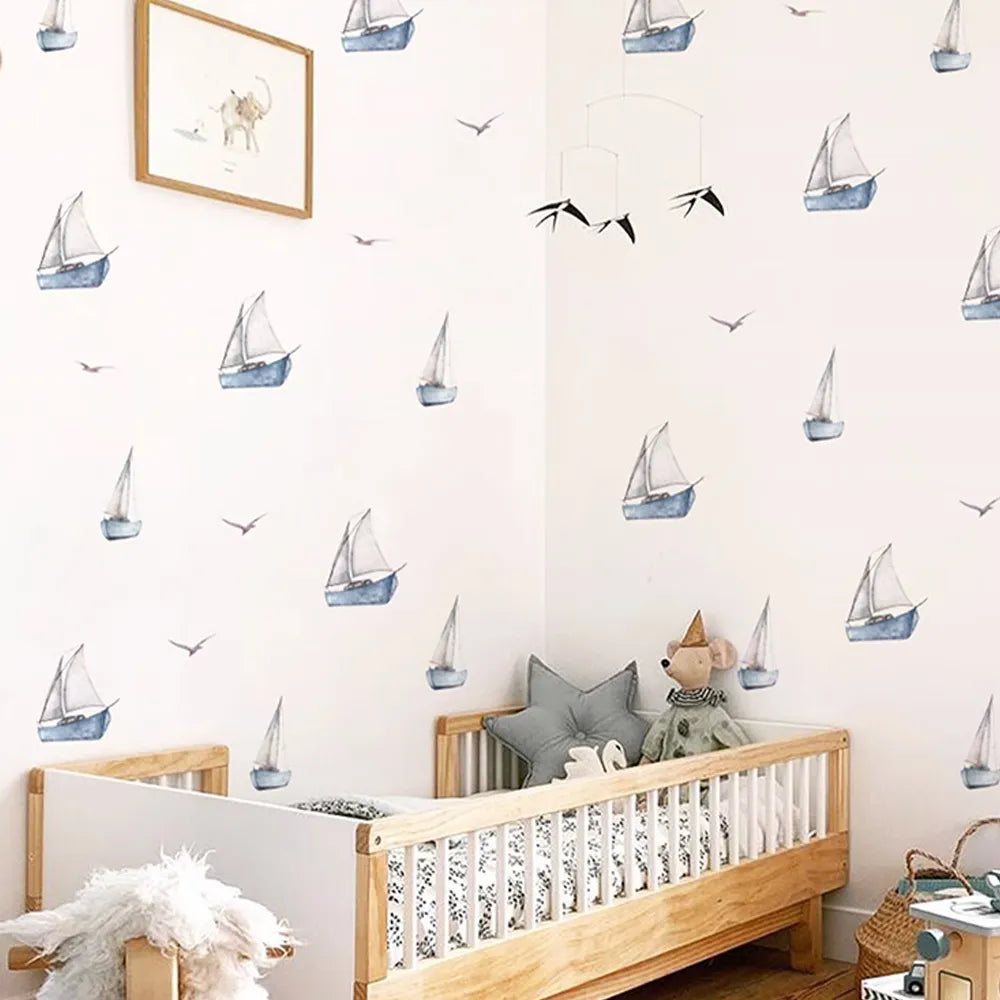 Watercolor Sailboat Wall Stickers, Nautical Nursery Wall Decals - Gathering Littles