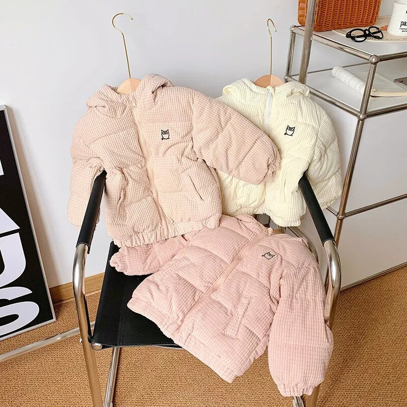 Children Winter Down Cotton Jacket Boys Corduroy Hooded Coat Kids Plush Warm Top Clothing Girls 2-7Y Baby Parka Padded Snowsuit - Gathering Littles