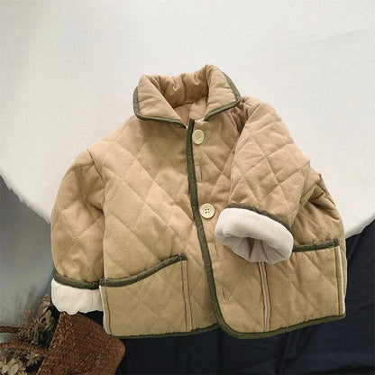 0-6Yrs Children Winter Kids Length Quilted Coats Woolen Collar Parkas Boys Girls Single Breasting Solid Thicken Warm Outerwear - Gathering Littles