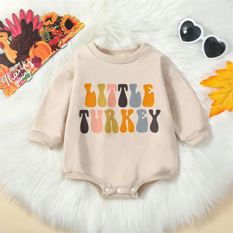 Newborn Thanksgiving Outfit, Little Turkey Bubble Romper - Gathering Littles