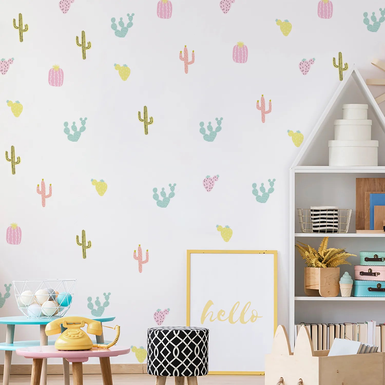 Cartoon Colorful Cactus Nursery Wall Stickers Simple Peel Stick Vinyl Children&