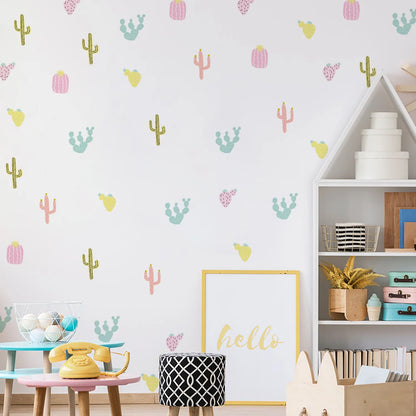 Cartoon Colorful Cactus Nursery Wall Stickers Simple Peel Stick Vinyl Children&