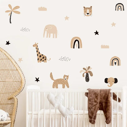 Boho Cartoon Cute Rainbow Safari Animals Star Nursery Wall Decals Art Posters Gifts Kids Room Girls Bedroom Sticker Home Decor - Gathering Littles