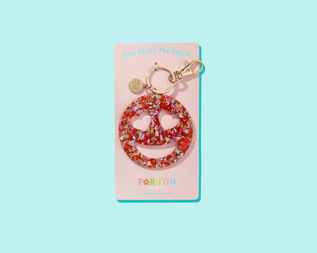 For Fun - Red Confetti Heart Eyes Keychain