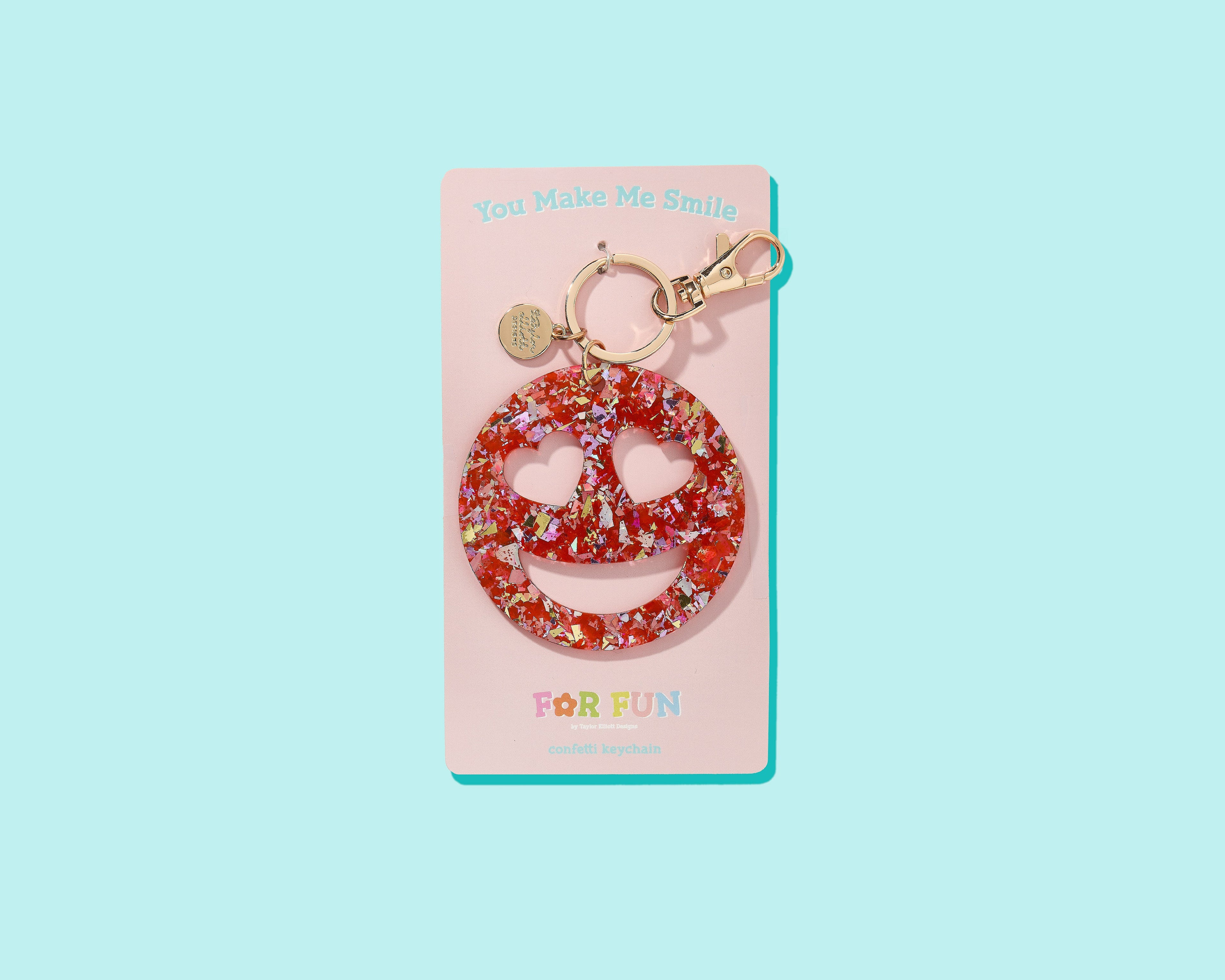 For Fun - Red Confetti Heart Eyes Keychain