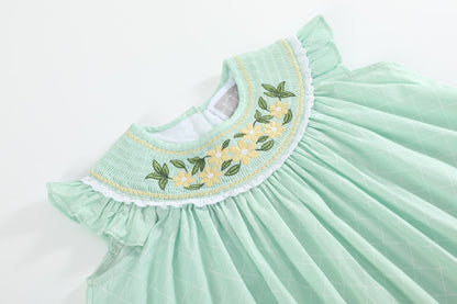 Aqua Daisy Smocked Bishop Dress