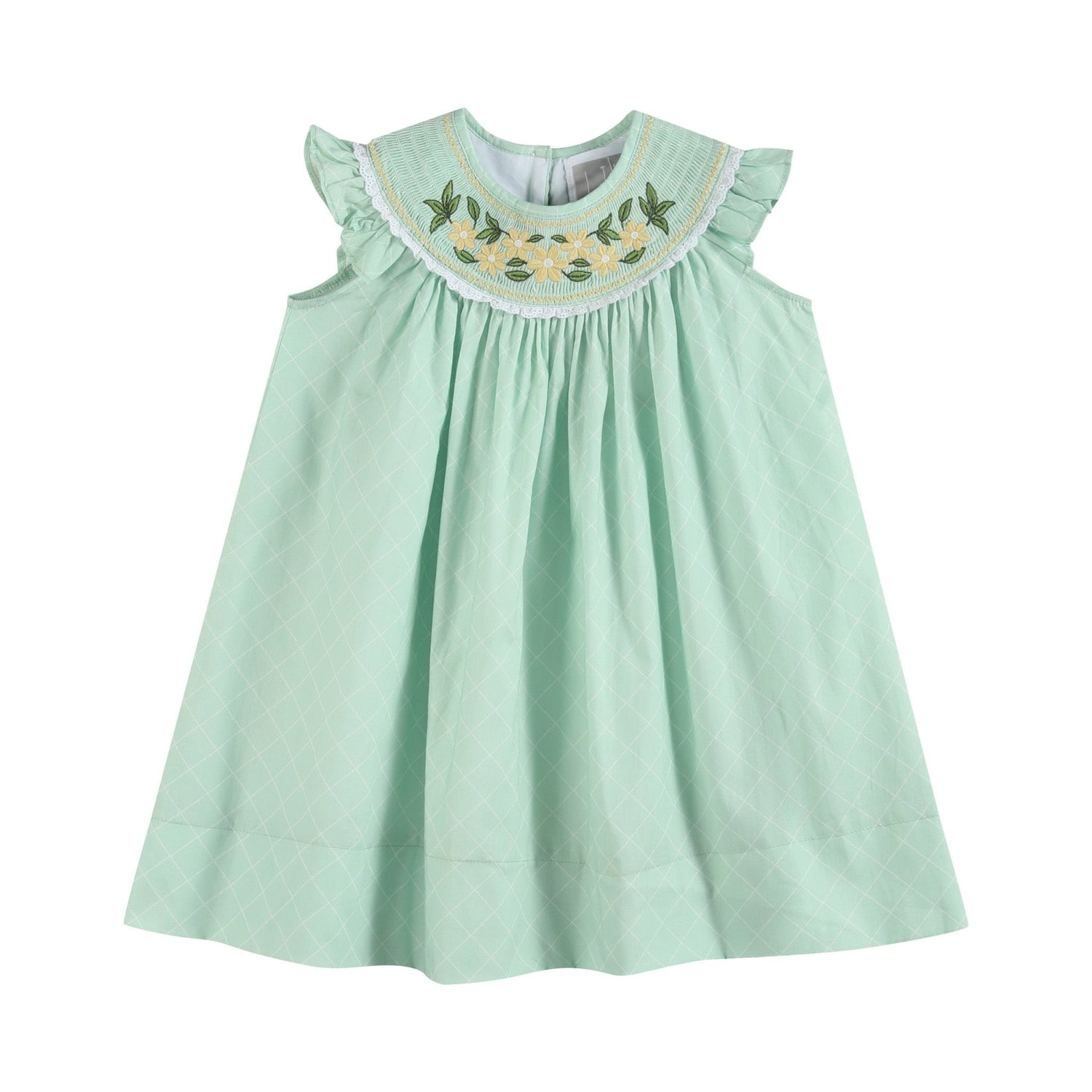 Aqua Daisy Smocked Bishop Dress