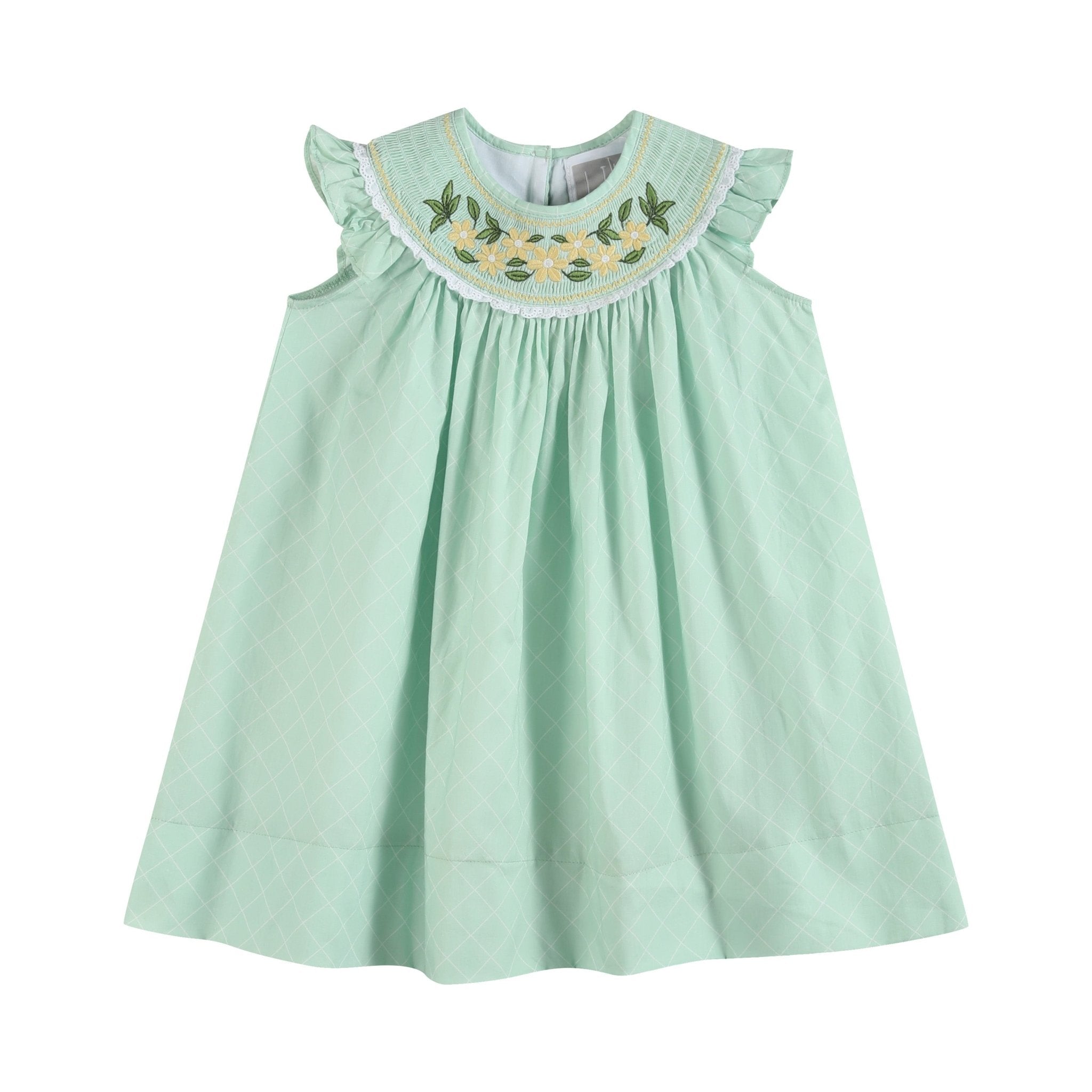 Aqua Daisy Smocked Bishop Dress