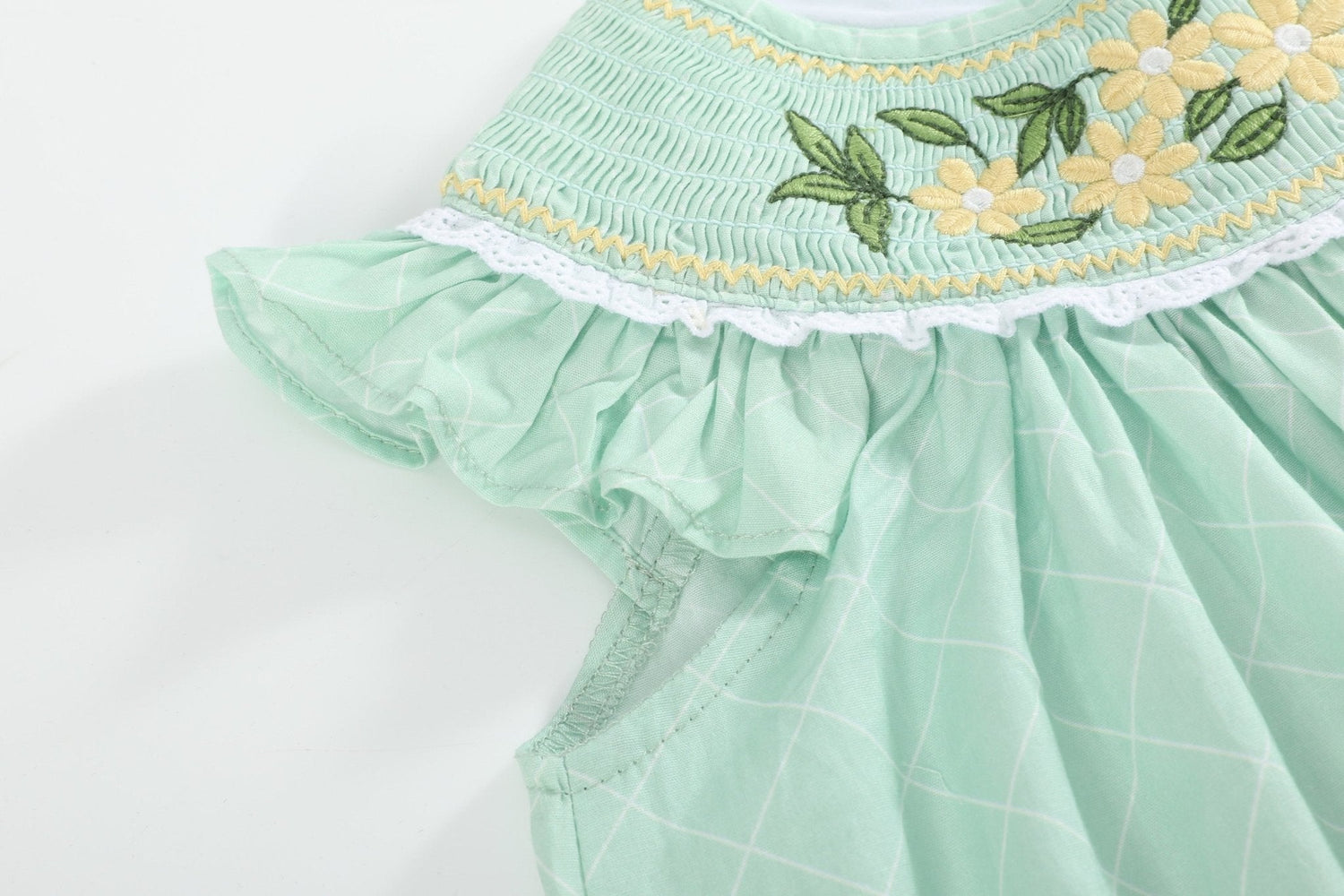 Aqua Daisy Smocked Bishop Dress