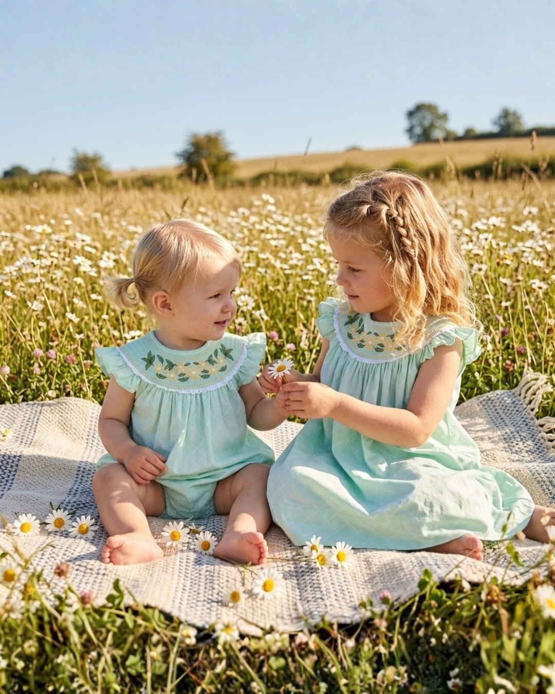 Aqua Daisy Smocked Romper
