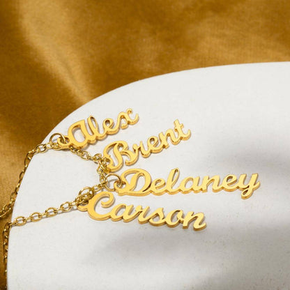 Custom Multi Name Necklace, 18K Gold Plated Name Necklace, Personalized Name Plate Necklace, Grandma Necklace, Mother&