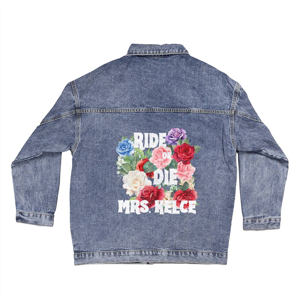 Custom Bridal Jacket, Personalized Bride Jacket, Ride or Die Denim Jacket, Oversized Custom Bridesmaid Floral Jacket - Gathering Littles