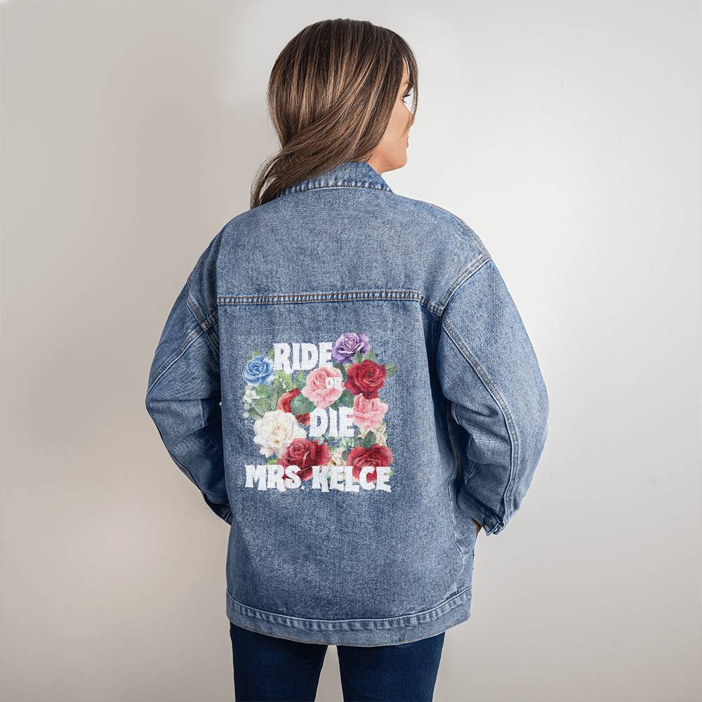 Custom Bridal Jacket, Personalized Bride Jacket, Ride or Die Denim Jacket, Oversized Custom Bridesmaid Floral Jacket - Gathering Littles