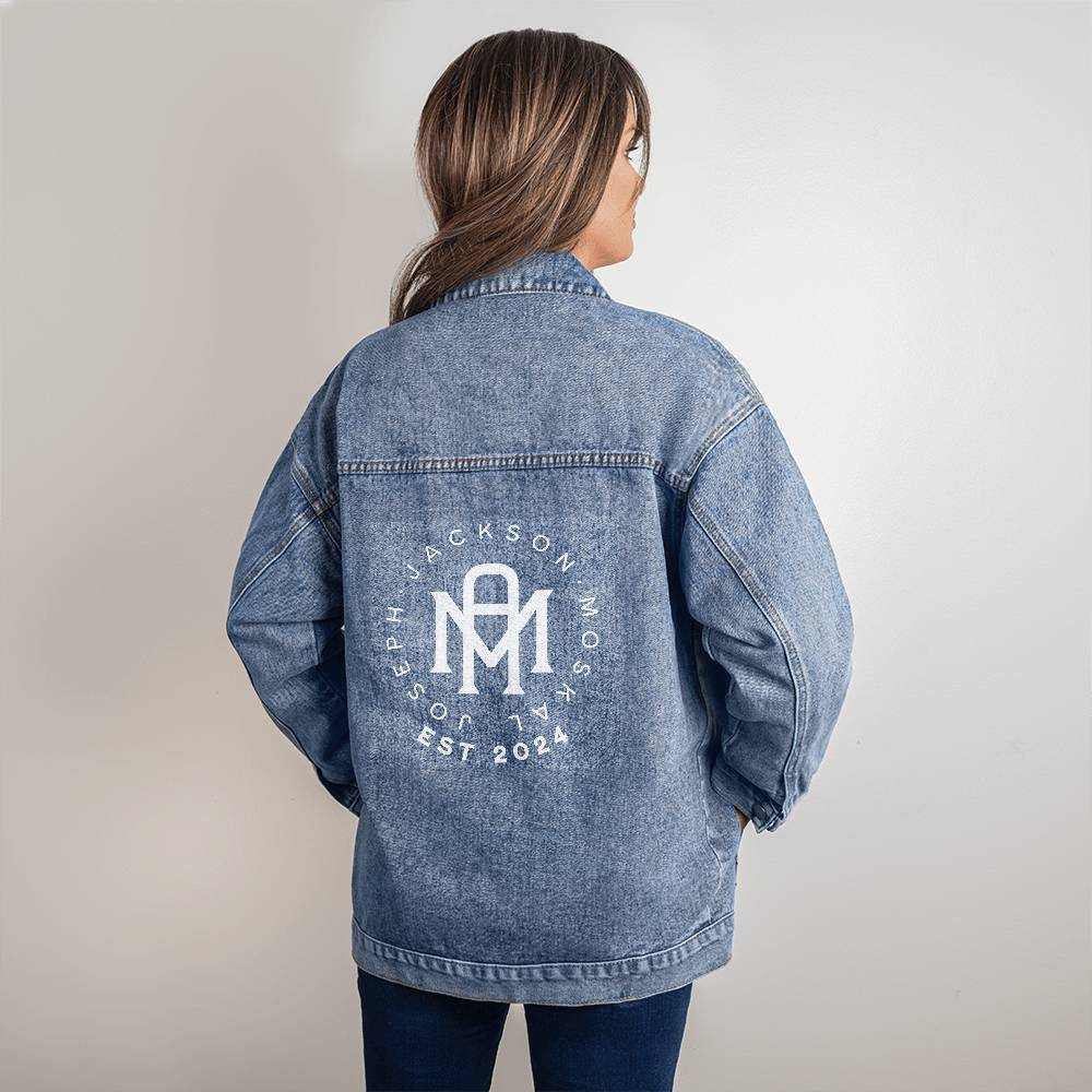 Custom Mama Denim Jacket, Personalized Mama Jacket, Mothers Day Denim Jacket, Oversized Custom Mama Monogram Jacket - Gathering Littles