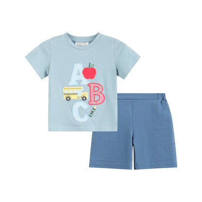 Blue ABC School Shirt and Shorts Set