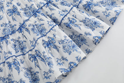 Blue and White Print Layered Sundress