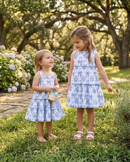 Blue and White Print Layered Sundress