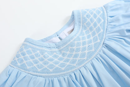 Blue and White Smocked Bubble Romper