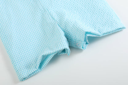 Blue Bow Tie Bunny Applique Shortalls