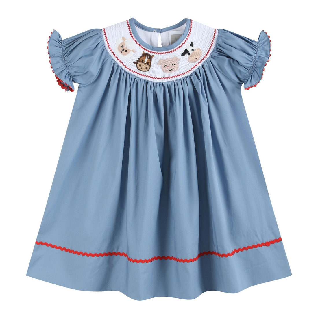 Blue Farm Animal Smocked Bishop Dress