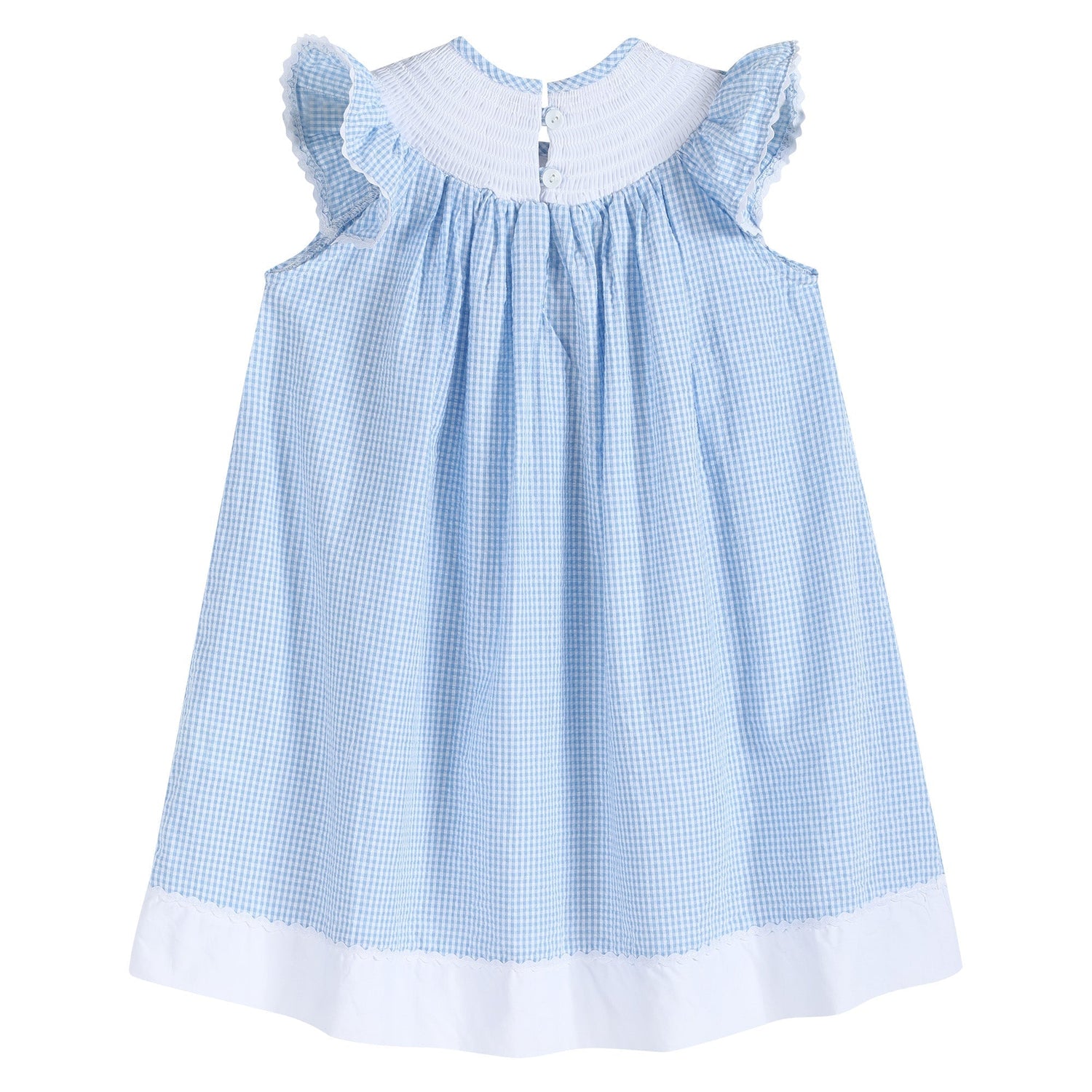 Blue Gingham Bunny Smocked Bishop Dress