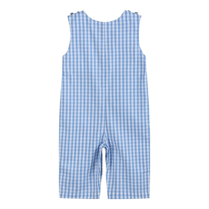 Blue Gingham Emergency Vehicles Smocked Overalls