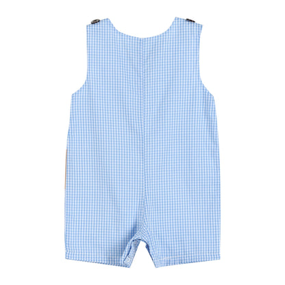 Blue Gingham Puppy Shortalls