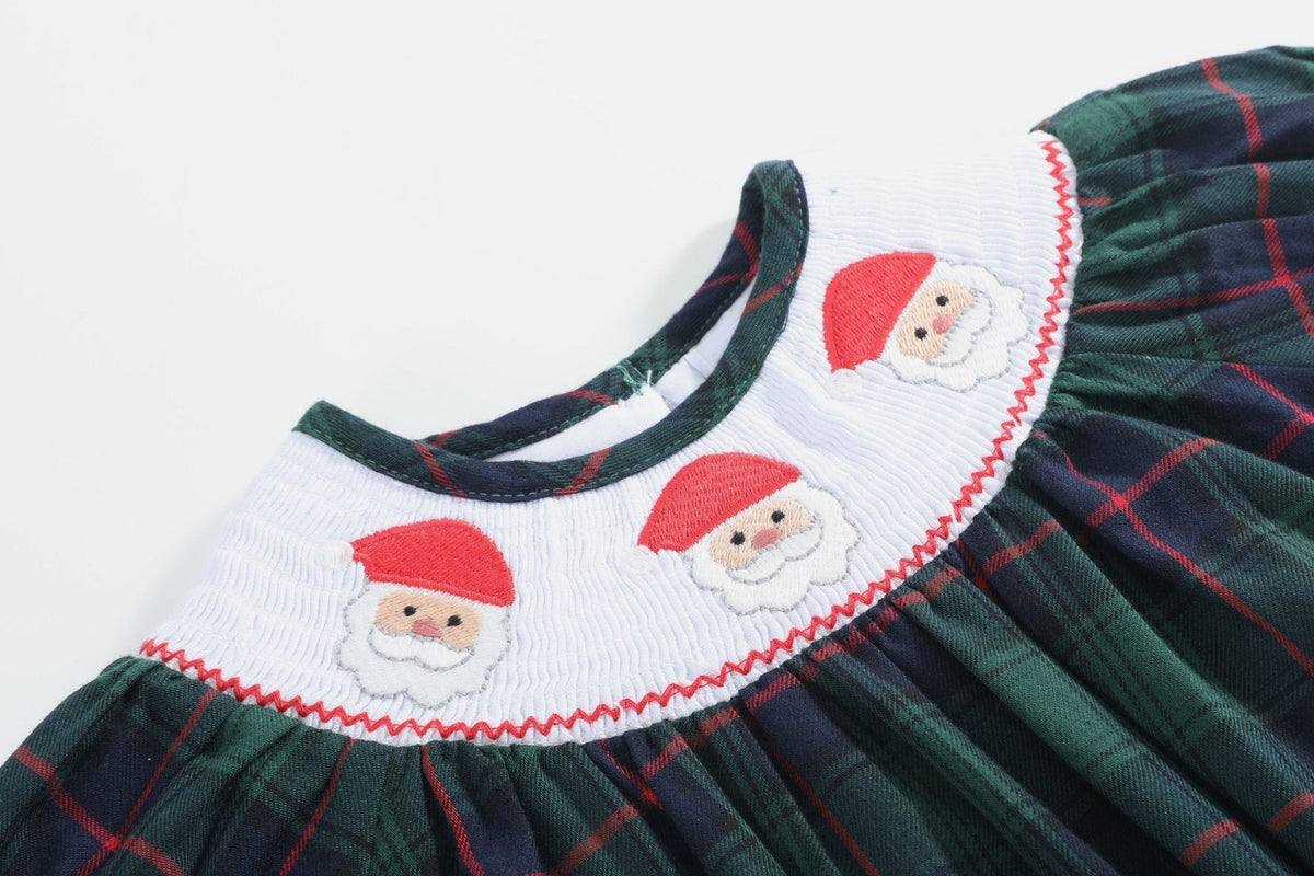 Blue, Green Red Plaid Christmas Santa Smocked Bubble Romper