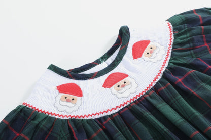 Blue, Green Red Plaid Christmas Santa Smocked Bubble Romper