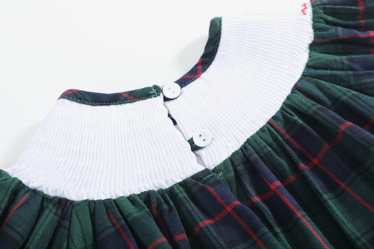 Blue, Green Red Plaid Christmas Santa Smocked Bubble Romper