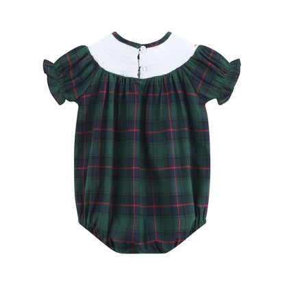 Blue, Green Red Plaid Christmas Santa Smocked Bubble Romper