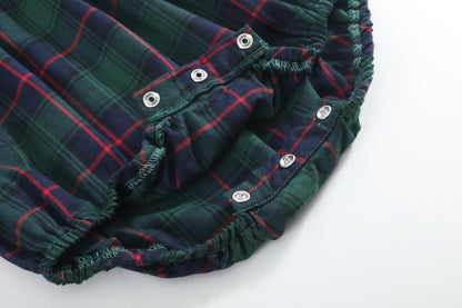 Blue, Green Red Plaid Christmas Santa Smocked Bubble Romper