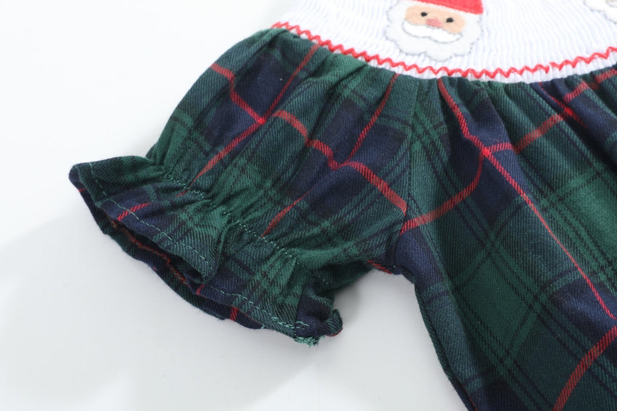 Blue, Green Red Plaid Christmas Santa Smocked Bubble Romper
