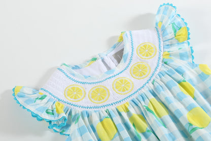 Blue Lemons Smocked Flutter-Sleeve Bubble Romper