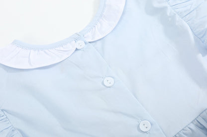 Blue Ruffled Crosses Smocked Dress