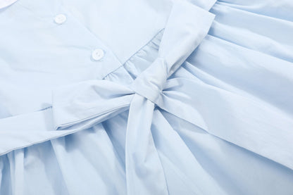 Blue Ruffled Crosses Smocked Dress