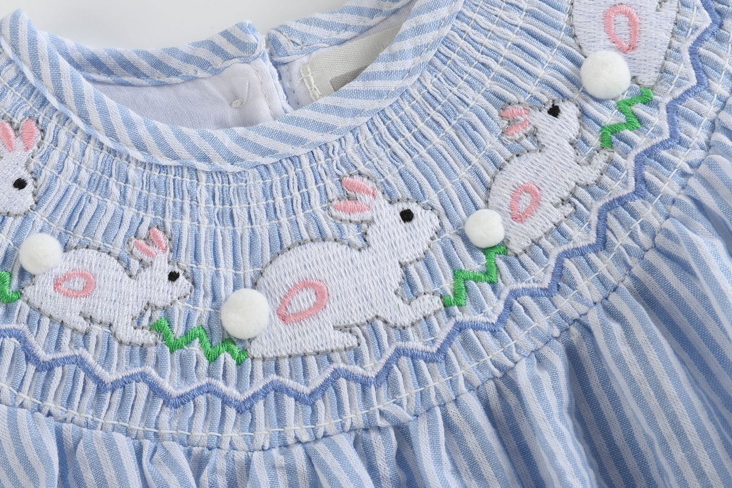 Blue Seersucker Bunny Smocked Flutter Romper